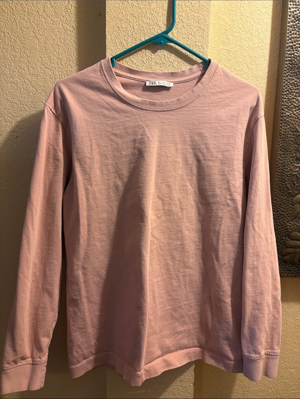 Zara Soft Dusty Pink Heavyweight Long Sleeve Tee - Size L